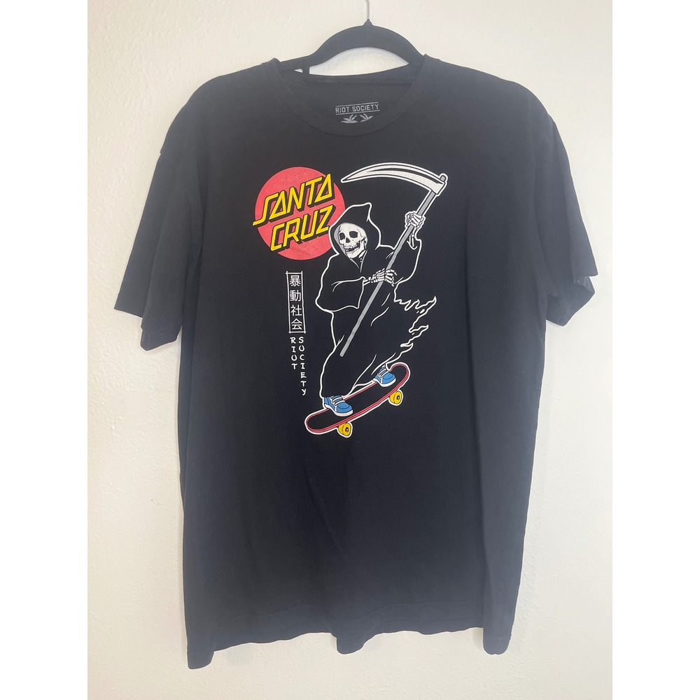Santa Cruz x Riot Society Grim Reaper Skate T-Shirt Mens XL Black